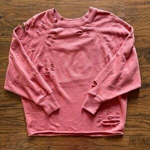 Aerie Oversized Distressed Coral Sweatshirt Size Small